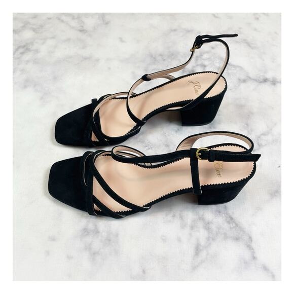 J. Crew Odette Black Strappy Block Heel Suede Sandals - Picture 3 of 11